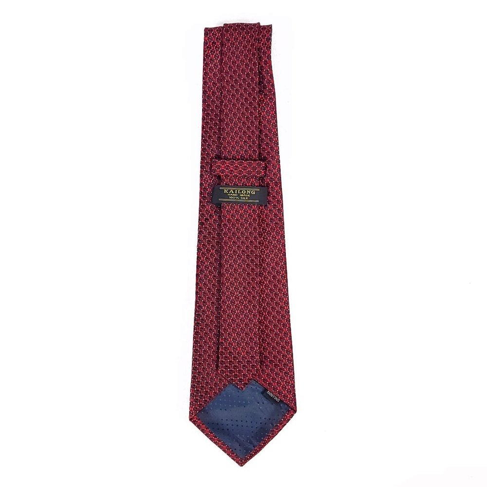 Kai Long Mens‎ Silk Necktie Lot 3 Red Burgundy Plaid Geometric Hand Made Ties - Picture 8 of 13
